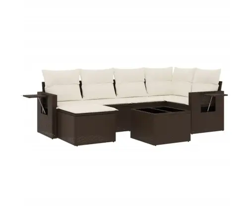 7-Daļīgs Dārza Dīvānu Komplekts, Matrači, Brūna Pe Rotangpalma Vidaxl