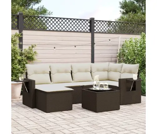 7-Daļīgs Dārza Dīvānu Komplekts, Matrači, Brūna Pe Rotangpalma Vidaxl