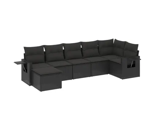 Sofos Komplektas Su Pagalvėlėmis, 7 Dalių, Juodas, Poliratanas