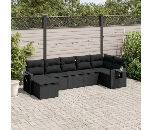 Sofos Komplektas Su Pagalvėlėmis, 7 Dalių, Juodas, Poliratanas