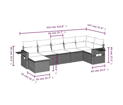 Sofos Komplektas Su Pagalvėlėmis, 7 Dalių, Pilkas, Poliratanas