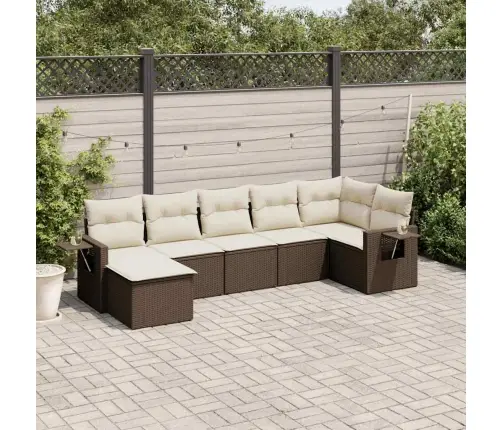 7-Osaline Aiamööblikomplekt Patjadega, Pruun, Polürotang