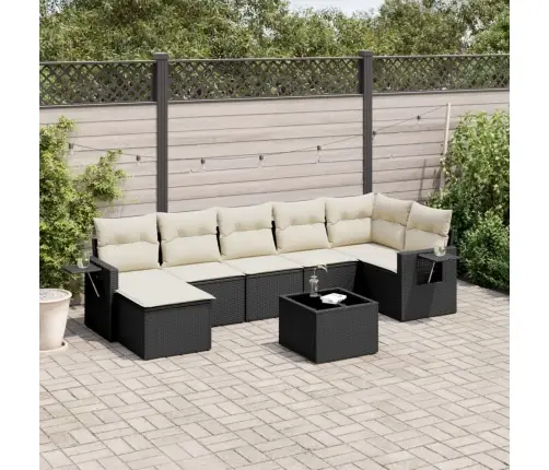 Sofos Komplektas Su Pagalvėlėmis, 8 Dalių, Juodas, Poliratanas