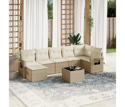 Sofos Komplektas Su Pagalvėlėmis, 8 Dalių, Smėlio, Poliratanas