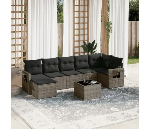 8-Daļīgs Dārza Dīvāna Komplekts Ar Matračiem, Pelēks Pe Pinums Vidaxl