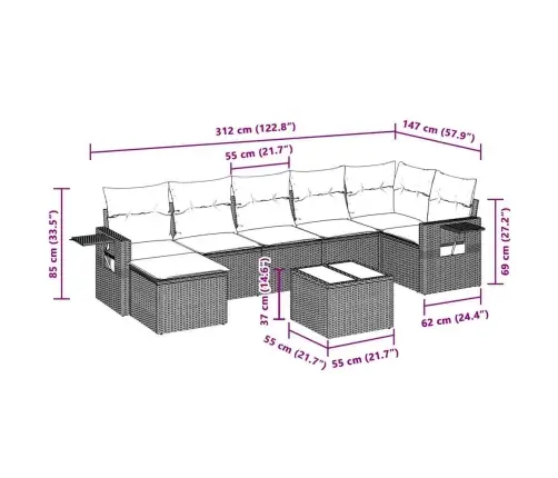 8-Daļīgs Dārza Dīvāna Komplekts,Matrači, Gaiši Pelēka Pe Pinums Vidaxl