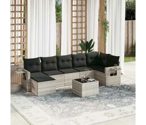 8-Daļīgs Dārza Dīvāna Komplekts,Matrači, Gaiši Pelēka Pe Pinums Vidaxl