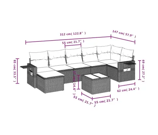 8-Osaline Aiadiivani Komplekt Patjadega, Pruun, Polürotang
