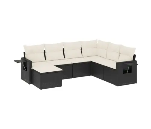 Sofos Komplektas Su Pagalvėlėmis, 7 Dalių, Juodas, Poliratanas