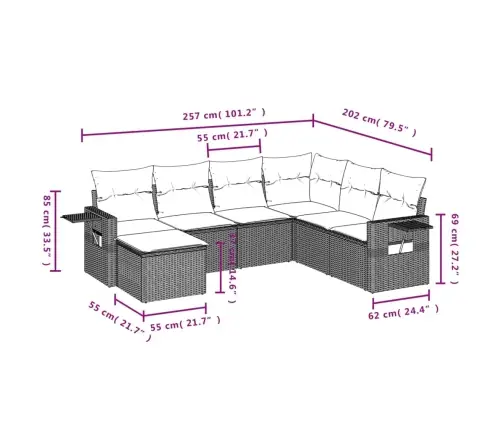 Sofos Komplektas Su Pagalvėlėmis, 7 Dalių, Juodas, Poliratanas