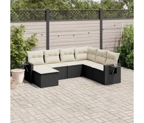 Sofos Komplektas Su Pagalvėlėmis, 7 Dalių, Juodas, Poliratanas