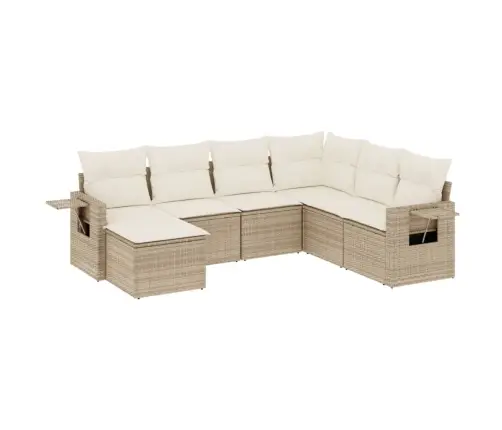 7-Daļīgs Dārza Dīvāna Komplekts, Matrači, Bēša Pe Rotangpalma Vidaxl