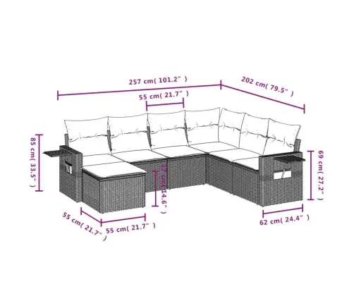 7-Daļīgs Dārza Dīvāna Komplekts, Matrači, Bēša Pe Rotangpalma Vidaxl