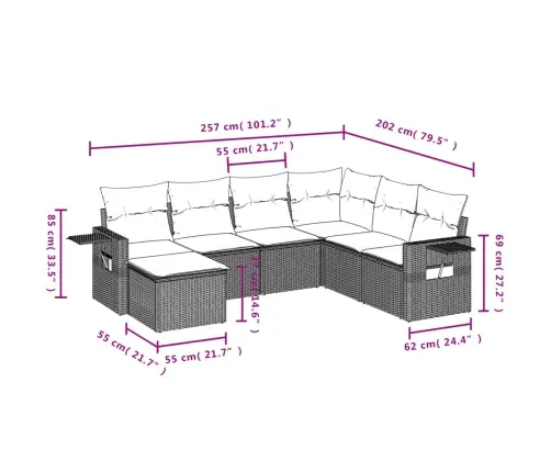 7-Daļīgs Dārza Dīvāna Komplekts, Matrači, Bēša Pe Rotangpalma Vidaxl