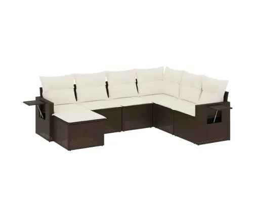 Sofos Komplektas Su Pagalvėlėmis, 7 Dalių, Rudas, Poliratanas