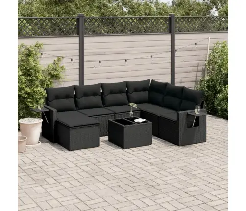8-Daļīgs Dārza Dīvāna Komplekts, Matrači, Melna Pe Rotangpalma Vidaxl