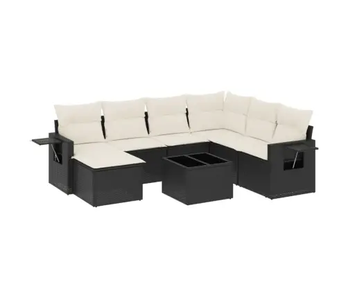 Sofos Komplektas Su Pagalvėlėmis, 8 Dalių, Juodas, Poliratanas