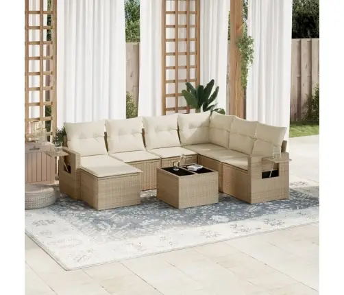 8-Daļīgs Dārza Dīvāna Komplekts, Matrači, Bēša Pe Rotangpalma Vidaxl