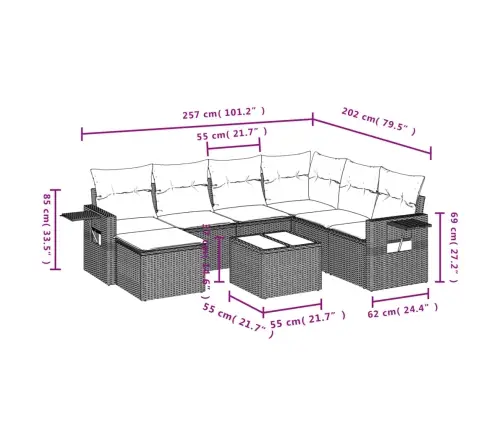 8-Daļīgs Dārza Dīvāna Komplekts, Matrači, Bēša Pe Rotangpalma Vidaxl