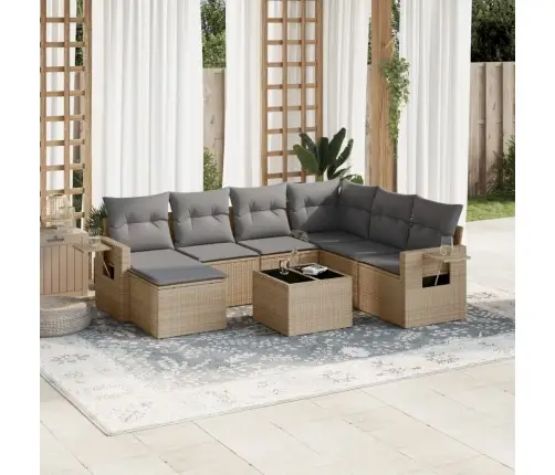 8-Daļīgs Dārza Dīvāna Komplekts, Matrači, Bēša Pe Rotangpalma Vidaxl