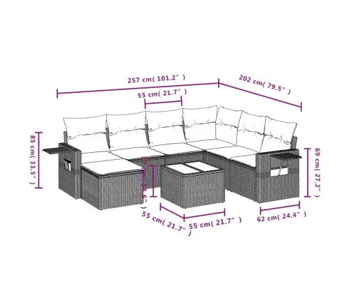 8-Daļīgs Dārza Dīvāna Komplekts Ar Matračiem, Pelēks Pe Pinums Vidaxl