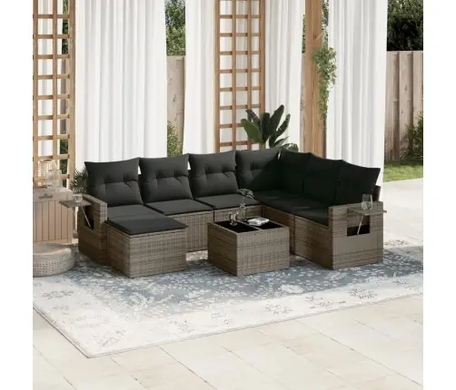 8-Daļīgs Dārza Dīvāna Komplekts Ar Matračiem, Pelēks Pe Pinums Vidaxl