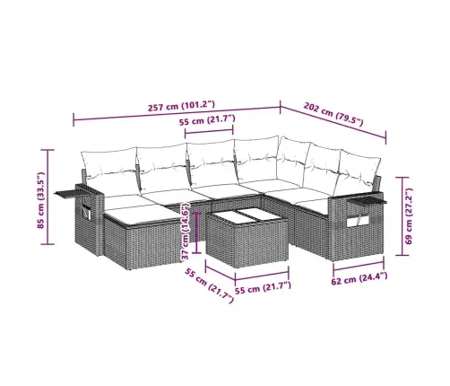 8-Osaline Aiadiivani Komplekt Patjadega, Helehall, Polürotang