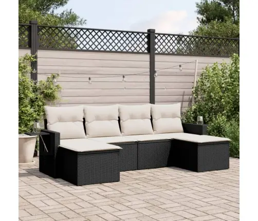 Sofos Komplektas Su Pagalvėlėmis, 6 Dalių, Juodas, Poliratanas