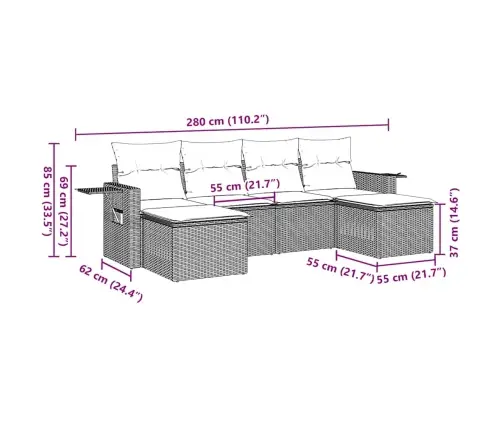 6-Daļīgs Dārza Dīvānu Komplekts, Matrači, Brūna Pe Rotangpalma Vidaxl
