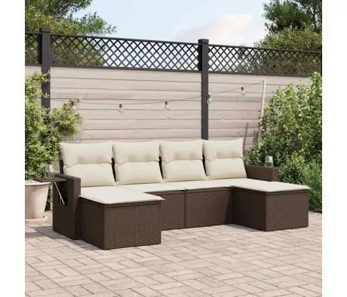 6-Daļīgs Dārza Dīvānu Komplekts, Matrači, Brūna Pe Rotangpalma Vidaxl