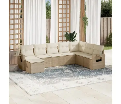 8-Daļīgs Dārza Dīvāna Komplekts, Matrači, Bēša Pe Rotangpalma Vidaxl