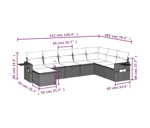 8-Osaline Aiadiivani Komplekt Patjadega, Hall, Polürotang