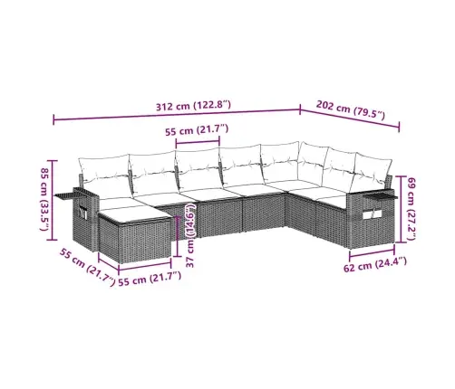 8-Osaline Aiadiivani Komplekt Patjadega, Pruun, Polürotang