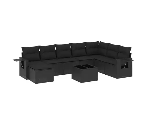 9-Daļīgs Dārza Dīvāna Komplekts, Matrači, Melna Pe Rotangpalma Vidaxl