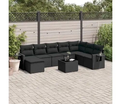 9-Daļīgs Dārza Dīvāna Komplekts, Matrači, Melna Pe Rotangpalma Vidaxl