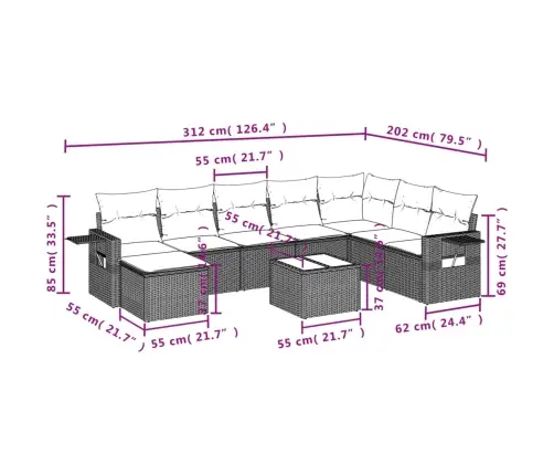 9-Daļīgs Dārza Dīvānu Komplekts, Matrači, Bēša Pe Rotangpalma Vidaxl 9-Daļīgs Dārza Dīvānu Komplekts, Matrači, Bēša Pe Rotangpalma Vidaxl