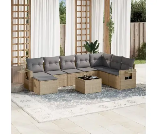 9-Daļīgs Dārza Dīvānu Komplekts, Matrači, Bēša Pe Rotangpalma Vidaxl