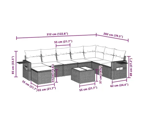9-Osaline Aiadiivani Komplekt Patjadega, Helehall, Polürotang