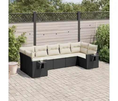 7-Daļīgs Dārza Dīvāna Komplekts Ar Matračiem, Melna Pe Vidaxl