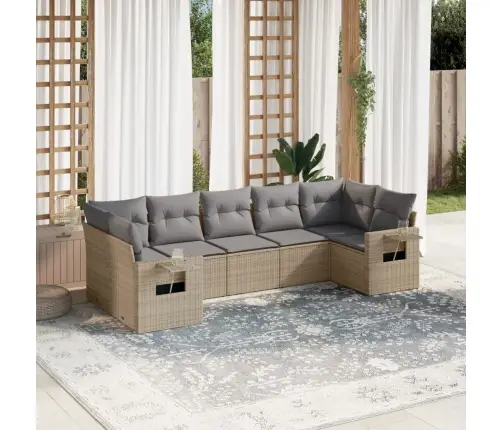 7-Daļīgs Dārza Dīvāna Komplekts, Matrači, Bēša Pe Rotangpalma Vidaxl