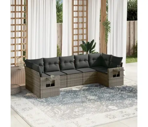 7-Daļīgs Dārza Dīvāna Komplekts, Matrači, Pelēka Pe Rotangpalma Vidaxl