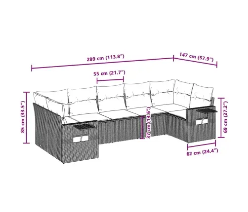 7-Daļīgs Dārza Dīvāna Komplekts,Matrači, Gaiši Pelēka Pe Pinums Vidaxl