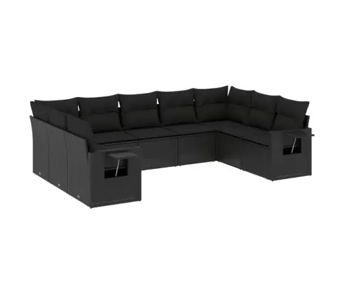 9-Daļīgs Dārza Dīvāna Komplekts, Matrači, Melna Pe Rotangpalma Vidaxl