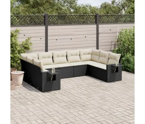 9-Daļīgs Dārza Dīvāna Komplekts, Matrači, Melna Pe Rotangpalma Vidaxl