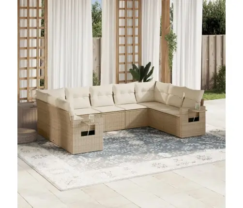 Sodo Komplektas Su Pagalvėlėmis, 9 Dalių, Smėlio, Poliratanas