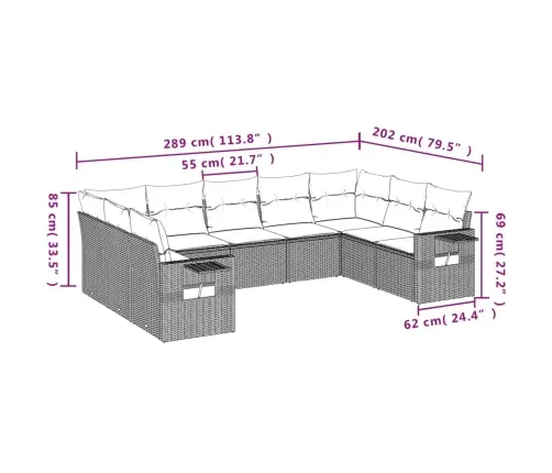9-Osaline Aiadiivani Komplekt Patjadega, Beež, Polürotang