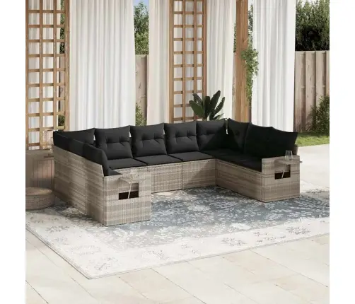 Sofos Komplektas Su Pagalvėlėmis, 9 Dalių, Pilkas, Poliratanas