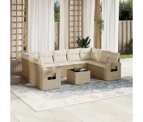 10-Daļīgs Dārza Dīvāna Komplekts, Matrači, Bēša Pe Rotangpalma Vidaxl