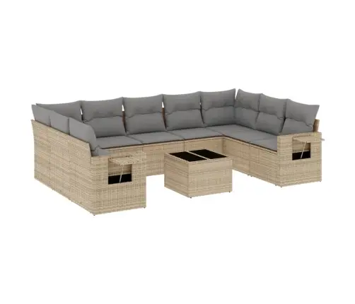 10-Daļīgs Dārza Dīvāna Komplekts, Matrači, Bēša Pe Rotangpalma Vidaxl