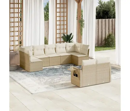 9-Daļīgs Dārza Dīvānu Komplekts, Matrači, Bēša Pe Rotangpalma Vidaxl